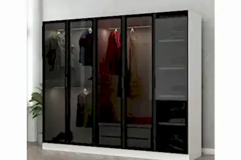 KALE CAM GARDIROP, BEYAZ SİYAH, 5 KAPAKLI, 190 CM