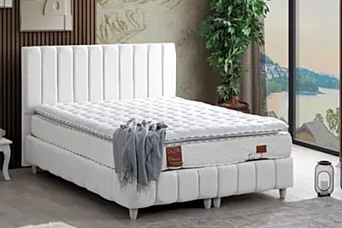 NARVA BAZA BAŞLIK VE REAL PEDLİ YATAK SETİ, BEYAZ, 90X190