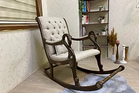 VİNTAGE SALLANAN SANDALYE, KREM, AHŞAP, CEVİZ AYAK