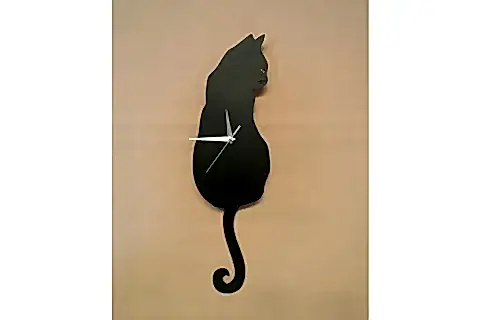 SİYAH KEDİ DEKORATİF SARKAÇLI DUVAR SAATİ