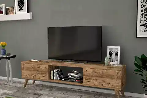 EMRE TV ÜNİTESİ, AHŞAP AYAKLI, ATLANTİK ÇAM, 140 CM