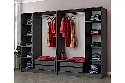 KALE DOLAP, 6 CAM KAPAKLI Lİ DOLAP, ANTRASİT SİYAH, 210 CM