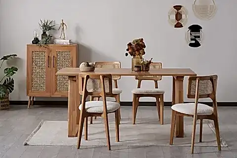 ZEUS AHŞAP YEMEK ODASI TAKIMI, BEJ