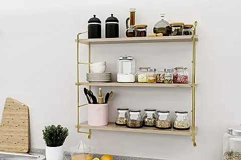 BİNO PASLANMAZ KAPLAMA MUTFAK BANYO RAFI, ÜÇLÜ, GOLD