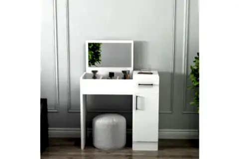 İNCİ AYNALI MAKYAJ MASASI, BEYAZ