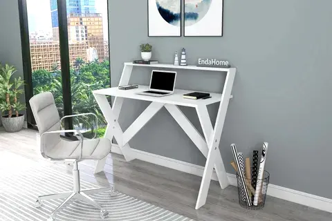 ÇAPRAZ AYAKLI DERS ÇALIŞMA MASASI, BEYAZ, 50X90 CM