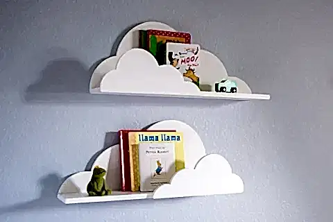 DFN WOOD BULUT ŞEKİLLİ İKİLİ KİTAPLIK DUVAR RAFI, BEYAZ