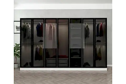 KALE DOLAP, 7 CAM KAPAKLI 2 ÇEKMECELİ, SİYAH BEYAZ, 190 CM