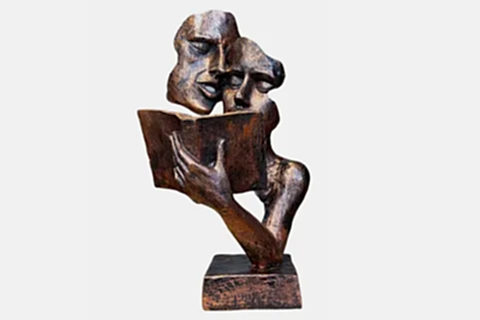 KİTAP OKUYAN MASK OBJE BAKIR ESKİTME