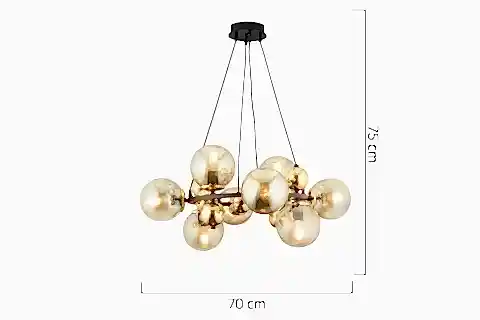 LORENTO YUVARLAK SİYAH GOLD MODERN AVİZE, 8'Lİ