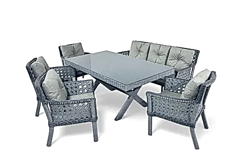 SİDE RATTAN BAHÇE MASA TAKIMI, 7 KİŞİLİK, 100X180 CM