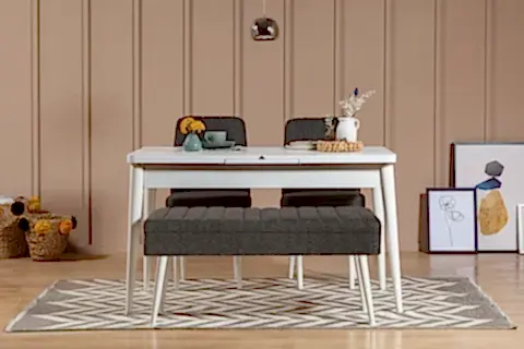 VİNA AÇILIR MUTFAK MASASI TAKIMI, BEYAZ ANTRASİT, 130X80