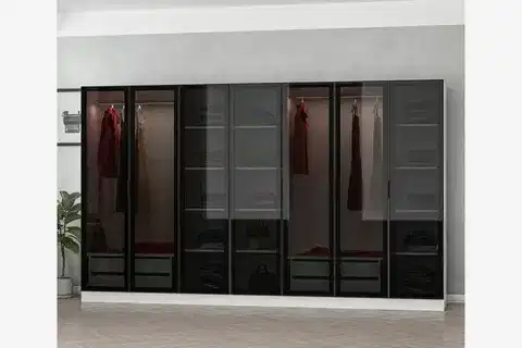 KALE DOLAP, 7 CAM KAPAKLI 4 ÇEKMECELİ, SİYAH BEYAZ, 210 CM