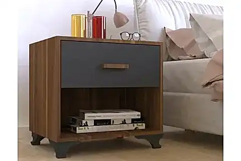 METALİA KOMODİN, TEK ÇEKMECELİ, CEVİZ ANTRASİT GRİ