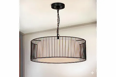 SERPİL SİYAH KAFES BEYAZ KUMAŞ AVİZE, 50 CM