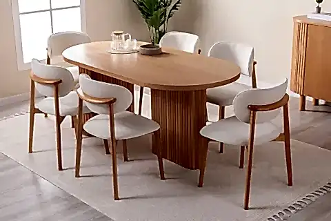 SOLİ BOHEM KAYIN AHŞAP YEMEK ODASI TAKIMI, BEJ
