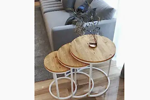 TUBİHOME ZİGON SEHPA TAKIMI, YUVARLAK, MEŞE