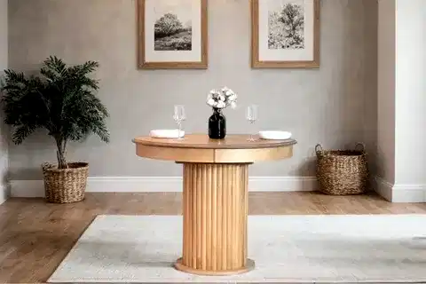 MORENA AÇILIR NATURAL AHŞAP YUVARLAK MASA, 100X100