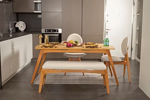 TOUCH BENCHLİ İSKANDİNAV MASA TAKIMI, 2 SANDALYE 1 BENCH