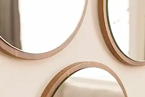 DFN WOOD MDF ÜÇLÜ YUVARLAK DUVAR AYNASI, KAHVERENGİ, 35X35